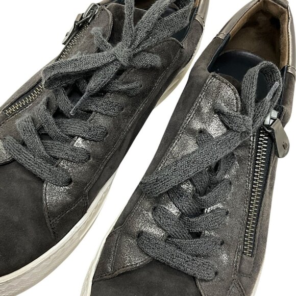 Paul Green Nuevo Suede Green Sneakers US Size 7 Low Top Lace Up Zipper Casual - Picture 11 of 14